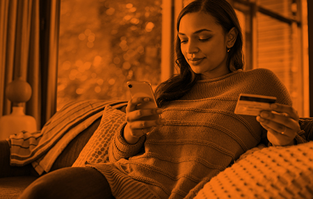 Woman Searching Installment Loans on Mobile - Check `n Go